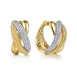 New Gabriel & Co. Bujukan Pave - 14K White Yellow Gold Bujukan and Diamond Intricate Hoop Earrings