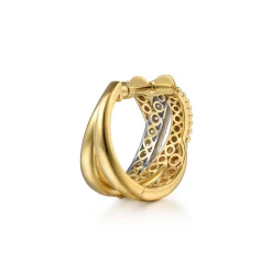 New Gabriel & Co. Bujukan Pave - 14K White Yellow Gold Bujukan and Diamond Intricate Hoop Earrings
