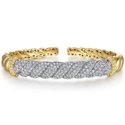 Discount Gabriel & Co. Bujukan Pave - 14K White Yellow Gold Bujukan Diamond Twist Spit Bangle Bracelet