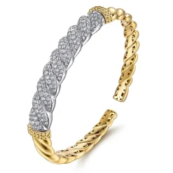 Discount Gabriel & Co. Bujukan Pave - 14K White Yellow Gold Bujukan Diamond Twist Spit Bangle Bracelet