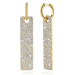 New Gabriel & Co. Bujukan Pave - 14K Yellow Gold Bujukan and Diamond Huggie Drop Earrings