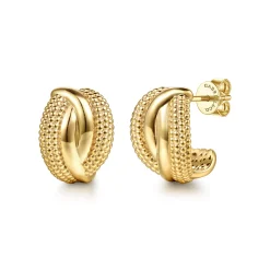 Gabriel & Co. Bujukan Pave - 14K Yellow Plain Gold Bujukan Wrap J Hoop Stud Earrings