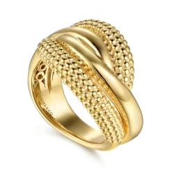 New Gabriel & Co. Bujukan Pave - 14K Yellow Plain Gold Bujukan Criss Cross Ring