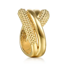 New Gabriel & Co. Bujukan Pave - 14K Yellow Plain Gold Bujukan Criss Cross Ring