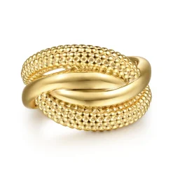 New Gabriel & Co. Bujukan Pave - 14K Yellow Plain Gold Bujukan Criss Cross Ring