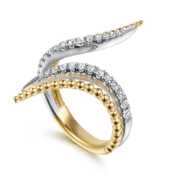 Sale Gabriel & Co. Bujukan Punk - 14K White Yellow Gold Bujukan and Diamond Double Row Bypass Ring