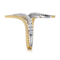 Sale Gabriel & Co. Bujukan Punk - 14K White Yellow Gold Bujukan and Diamond Double Row Bypass Ring