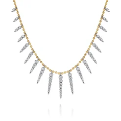 New Gabriel & Co. Bujukan Punk - 14K White Yellow Gold Bead Chain Bujukan and Diamond Spike Droplet Necklace