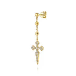 Gabriel & Co. Bujukan Punk - 14K Yellow Gold Bujukan and Pave Diamond Cross Stud Drop Single Earring