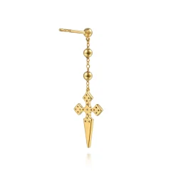 Gabriel & Co. Bujukan Punk - 14K Yellow Gold Bujukan and Pave Diamond Cross Stud Drop Single Earring