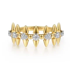 Clearance Gabriel & Co. Bujukan Punk - 14K Yellow Gold Bujukan and Diamond Bullet Stackable Ring