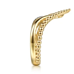 Clearance Gabriel & Co. Bujukan Punk - 14K Yellow Gold Bujukan and Diamond Double Row Chevron Spike Ring