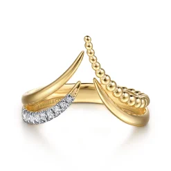 Clearance Gabriel & Co. Bujukan Punk - 14K Yellow Gold Bujukan and Diamond Double Row Chevron Spike Ring
