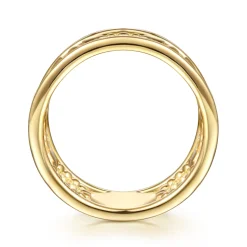 Clearance Gabriel & Co. Bujukan Punk - 14K Yellow Gold Bujukan Link and Bullet Wide Band Ring