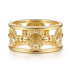 Clearance Gabriel & Co. Bujukan Punk - 14K Yellow Gold Bujukan Link and Bullet Wide Band Ring