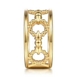 Clearance Gabriel & Co. Bujukan Punk - 14K Yellow Gold Bujukan Link and Bullet Wide Band Ring