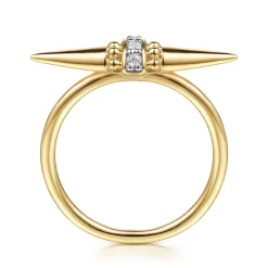 New Gabriel & Co. Bujukan Punk - 14K Yellow Gold Bujukan and Diamond Bullet Fashion Ring