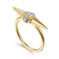 New Gabriel & Co. Bujukan Punk - 14K Yellow Gold Bujukan and Diamond Bullet Fashion Ring