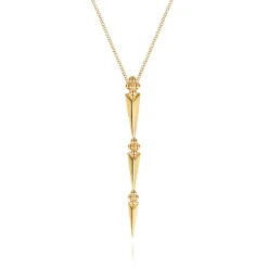 Gabriel & Co. Bujukan Punk - 14K Yellow Gold Bujukan Clover and Graduating Triangle Pyramid Drop Necklace