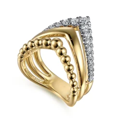 Online Gabriel & Co. Bujukan Punk - 14K Yellow Gold Triple Row Bujukan Chevron Diamond Ring