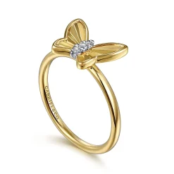 Sale Gabriel & Co. Butterfly - Butterfly Ring 14K Yellow Gold Diamond 0.03ct