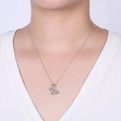Clearance Gabriel & Co. Butterfly - 18 inch 925 Sterling Silver White Sapphire Sideways Butterfly Pendant Necklace