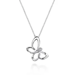 Clearance Gabriel & Co. Butterfly - 18 inch 925 Sterling Silver White Sapphire Sideways Butterfly Pendant Necklace