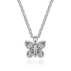 New Gabriel & Co. Butterfly - 14K White Gold Diamond Butterfly Pendant Necklace