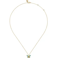 New Gabriel & Co. Butterfly - 14K Yellow Gold Blue Topaz Butterfly Pendant Necklace