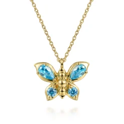 New Gabriel & Co. Butterfly - 14K Yellow Gold Blue Topaz Butterfly Pendant Necklace