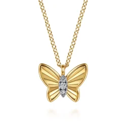 Outlet Gabriel & Co. Butterfly - 14K Yellow Gold Diamond Butterfly Necklace