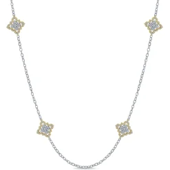 New Gabriel & Co. Byzantine Flower - 32 inch 18K Yellow and White Gold Filligree and Diamond Station Necklace