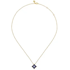 Gabriel & Co. Byzantine Flower - 18K White Yellow Gold Diamond and Lapis Floral Pendant Necklace