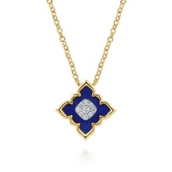 Gabriel & Co. Byzantine Flower - 18K White Yellow Gold Diamond and Lapis Floral Pendant Necklace