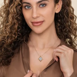 Clearance Gabriel & Co. Byzantine Flower - 18K White Yellow Gold Graduating Diamond Floral Pendant Necklace