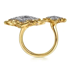 Hot Gabriel & Co. Byzantine Flower - 18K White Yellow Gold Graduating Diamond Floral Open Ring
