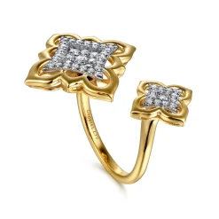 Hot Gabriel & Co. Byzantine Flower - 18K White Yellow Gold Graduating Diamond Floral Open Ring