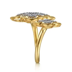 Hot Gabriel & Co. Byzantine Flower - 18K White Yellow Gold Graduating Diamond Floral Open Ring