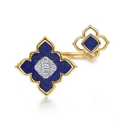 Online Gabriel & Co. Byzantine Flower - 18K White Yellow Gold Diamond and Lapis Floral Open Ring