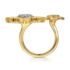 Online Gabriel & Co. Byzantine Flower - 18K White Yellow Gold Diamond and Lapis Floral Open Ring