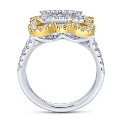 Discount Gabriel & Co. Byzantine Flower - 18K White-Yellow Gold Intricate Square Diamond Pave Statement Ring
