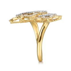 Clearance Gabriel & Co. Byzantine Flower - 18K White Yellow Gold Diamond Floral Open Ring