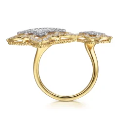 Clearance Gabriel & Co. Byzantine Flower - 18K White Yellow Gold Diamond Floral Open Ring