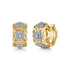 Hot Gabriel & Co. Byzantine Flower - 18K White Yellow Gold Diamond Floral Huggie Earrings