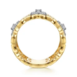 Sale Gabriel & Co. Byzantine Flower - 18K White Yellow Gold Diamond Floral Wide Band Ring