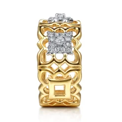 Sale Gabriel & Co. Byzantine Flower - 18K White Yellow Gold Diamond Floral Wide Band Ring