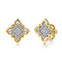 Hot Gabriel & Co. Byzantine Flower - 18K White Yellow Gold Graduating Diamond Floral Stud Earrings