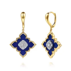 Hot Gabriel & Co. Byzantine Flower - 18K White Yellow Gold Diamond and Lapis Floral Drop Earrings