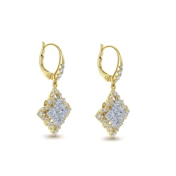 Online Gabriel & Co. Byzantine Flower - 18K White-Yellow Gold Floral Diamond Drop Earrings