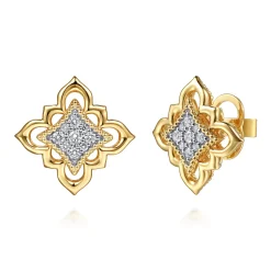Discount Gabriel & Co. Byzantine Flower - 18K Yellow Gold Bujukan and Diamond Floral Stud Earrings